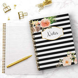 Softcover Classic Floral Notes 8.5" x 11" Spiral Notebook/Journal, 120 College Ruled Pages, Durable Gloss Laminated Cover, Gold Wire-o Spiral. Made in The USA