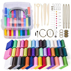 Magicfly Polymer Clay Starter Kit, 45 Colors Oven Bake Clay with 5 Modeling Tools and 40 Jewelry