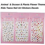 12 Sheet Flower Animal Nail Art Stickers Cat Fish Daisy Occean Adhesive Stickers Decals Nail Tattoos for Kids, Teen Girls