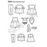 Simplicity US8304A Baby Gear Toddler's Leggings, Dress, Bibs, and Headband Sewing Patterns, Sizes XXS-L