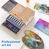 Professional Art Set 85 Piece with Built-in Wooden Easel, 2 Drawing Pad, Deluxe Art Set in Portable Wooden Case-Painting & Drawing Set Professional Art Kit for Kids, Teens and Adults