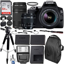 Canon EOS 250D (Rebel SL3) DSLR Camera with 18-55mm & 75-300mm Canon Lenses & Essential Accessory Bundle – Includes: SanDisk Ultra 64GB SDXC Memory Card, Extended Life Spare Battery & More