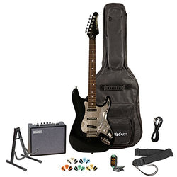 Sawtooth ST-ES-BKC-KIT-3 Black Electric Guitar with Chrome Pickguard - Includes Accessories, Amp, Gig Bag and Online Lesson