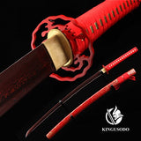 Katana Sword, Pattern Steel Real Battle Ready Red Katana Full Tang With Sheath