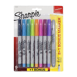 Sharpie Ultra Fine Permanent Markers with Fine Point Marker, Assorted Pack of 8 + 1 Silver