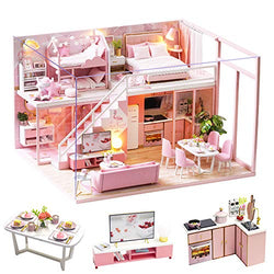 Spilay DIY Miniature Dollhouse Wooden Furniture Kit,Handmade Mini Modern Apartment Model Plus with Dust Cover & Music Box ,1:24 Scale Doll House Toys for Creative Gift (Meeting Your seet)