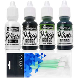 Jacquard Pinata Alcohol Inks 4 Pack Bundle, Blanco, Lime Green, Rainforest Green, Mantilla Black and 10X Pixiss Ink Blending Tools