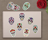 50pcs Halloween Sugar Skull Stickers, Dia de Los Muertos Mexican Day of Dead Stickers Decals, Candy Skull Stickers for Laptop Water Bottle Luggage Bike Computer