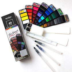 ARTIBOX Watercolor Paint Set, 42 Assorted Vibrant Colors, Professional Watercolor Set with 3 Different Brushes and Palette, Ideal for Artist and Professional Student to Draw Anytime Everywhere