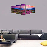 Wieco Art Mountains in Sunrise 5 Panels Giclee Canvas Prints Wall Art Purple Landscape Pictures Photo Paintings for Living Room Bedroom Home Decorations Modern Stretched and Framed Grace Artwork