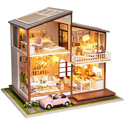 Spilay DIY Miniature Dollhouse Wooden Furniture Kit,Handmade Mini Modern Large Villa Model with LED Light & Music Box ,1:24 Scale Creative Doll House Toys for Adult Teenager Idea Gift(Slow Time)