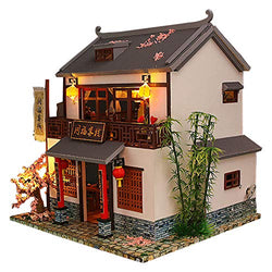 ZQWE Chinese Style DIY Cottage Inn Hand-Assembled Villa Model 3D Wooden Miniature Dollhouse Furniture Kit Christmas Father's Day Birthday Creative Gift with Dust Cover