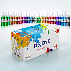 Tie Dye Kit, Set of 26 Natural Colored Dye for Clothes and Fabric, DIY Kits for Kids, Women, Party Natural Color Dye with Rubber Bands, Gloves, Aprons, Table Cover for Arts Crafts Projects, 26X60ml