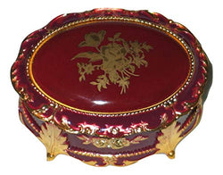 Burgundy & Gold Oval Shaped Musical Jewelry Box playing Candle in the Wind