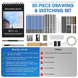 Art Supplies, BYWOKY 50 PCS Sketching & Drawing Pencils Art Kit, Each Artists Drawing Supplies Set for Adults/Kids Including Graphite/Charcoal Pencils & Sticks, Pastels, Erasers and Bonus Sketch Pad