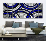 Statements2000 Abstract Geometric Extra Large Etched Metal Wall Art Painting Hanging Sculpture Panels 3D Art by Jon Allen, Blue/Black/Silver, 96" x 36" - Crossroads Blue XL