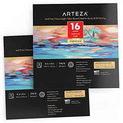 Arteza Acrylic Pad, Pack of 2, 6 x 6 Inches, 16 Sheets Each, Painting & Drawing Pad with Thick 246-lb Paper, for Acrylic Painting, Oil Painting, & Drawing