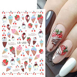 3D Donuts Nail Art Stickers Valentine’s Day Nail Decoration Stickers Ice Cream Nail Charms Desserts Pop Corn Design Self-Adhesive Nail Decals Kids Cute Decals Strawberry Cake Nail Wraps 5 Sheets