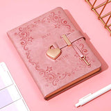 Heart Shaped Lock Diary with Key for Girls PU Leather Cover Journal Personal Organizers Secret Notebook for Women, B6 Size 5.3x7 inch,Make a Wish,Pink