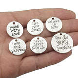 32 PCS Inspiration Word Charms Collection - Antique Silver Round Oval Letter Text I LOVE YOU