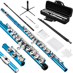 POGOLAB Flutes Closed Hole C 16 Keys Flute Instrument for Beginner Kid Orchestra School Band Student with Flute Carry bag, Stand, Strap, Probe rod, Gloves, Grease, Adjustment Screwdriver, Cleaning Kit