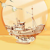 Rolife 3D Wooden Puzzle Ship Model 7.5" Fishing Ship (104 pcs), Collectible Display Building Kits Gift for Teens and Adults
