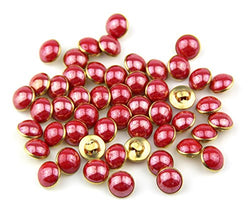 Pack of 25pcs 13mm Red Pearl Half Resin Dome Cap Copper Base Buttons for Crafting Sewing