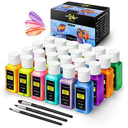 Magicfly Iridescent Acrylic Paint 24 Colors, Colors Change Acrylic Paint Set, 2 fl oz/60 ml, High Viscosity Chameleon Acrylic for Shimmer Effect with 3 Brushes, Non-Fading & Non-Toxic on Canvas, Wood