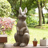 Glitzhome JK85246 Standing Rabbit Outdoor Statue, 22.75 Inch, Distressed Brown