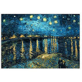 Faraway Starry Night on The Rhone River by Van Gogh 5D DIY Round Full Diamond Painting by Number Kit Mosaics Rhinestone Painting for Wall Decor 12X16inch