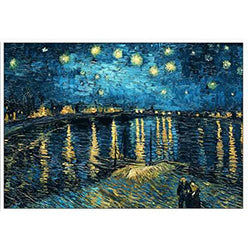 Faraway Starry Night on The Rhone River by Van Gogh 5D DIY Round Full Diamond Painting by Number Kit Mosaics Rhinestone Painting for Wall Decor 12X16inch