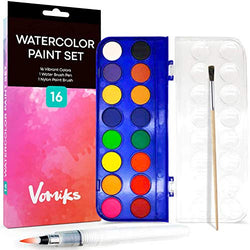 Watercolor Paint Set for Kids, Artists and Adults - 16 Vibrant Color Cakes, Includes 1 Water Brush Pen and Paint Brush, Perfect Kit for Beginners or Professionals