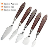 5 Pcs Palette Knives Set with 10 Pcs Painting Brushes, FineGood Stainless Steel Spatula Oil Paint