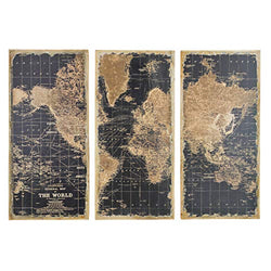 Aspire Stanford World Map Wall Decor (Set of 3), Black/Brown (1434)