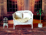 1/4 scale couch, white wicker Minifee MSD sofa. Lenas mini land traditional garden pouf furniture.