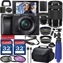 Sony Alpha a6400 Digital Camera with 16-50mm Lens (Black ILCE-6400L/B) & 55-210mm Lens Bundle with Accessory Package Including 64GB Memory, Spider Vlog Tripod & More (21 Pieces)