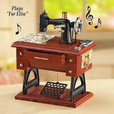 Animated Antique Sewing Machine Tabletop Music Box Complete with Fabric, Scissors, and Treadle