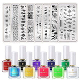 BORN PRETTY Nail Art Stamping Tool Kit 8Pcs Image Stamp Plate with 10 Bottles 6ml Classic Stamping Polish DIY Nail Art Design