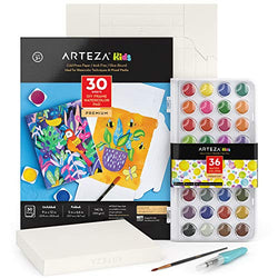 Arteza Kids Watercolor Painting Art Set, Watercolor Paint 36 and Foldable Canvas Paper Bundle, DIY Kit, Art Supplies for Kids and Adults
