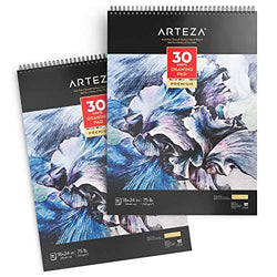 ARTEZA 18X24” Drawing Pad, Pack of 2, 60 Sheets (75 lb/120gsm), 30 Sheets Each, Spiral bound,