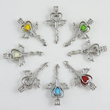 10 pcs Love's Bow And Arrow Pendant Pearl Beads Cage Locket Charms Essential Oil Aromatherapy