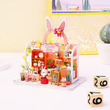 CUTEBEE Dollhouse Miniature with Furniture, DIY Wooden Dollhouse Kit Plus Dust Proof, Creative Room Idea (Rabbit Florist)