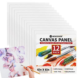 NEXCOVER Painting Canvas Panels - 12 Pack 6x6 Inch, 100% Cotton, Primed Blank White Canvases, Small Art Panel, MDF Board, Acid-Free, Non-Toxic, Artist Canvas for Acrylic, Oil, Tempera, Gouache Paint