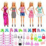 Miunana Lot 36pcs Fashion Doll Closet Wardrobe Doll Clothes and Accessories Set with 1 Pink Wardrobe + 5 Fixed Skirts + 10 Radom Shoes + 10 Hangers + 10 Radom Bags for 11.5 inch Girl Doll