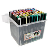 80 Color Master Markers Permanent Professional Dual Tip Alcohol Double-Ended Art Markers with Chisel Point and Brush Tip - Soft Grip Barrels, Includes: Plastic Storage Case