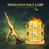 Himalayan Salt Lamp, Natural Salt Lamp Salt Crystal Chunks in Acrylic Diamond Cylinder with Wood