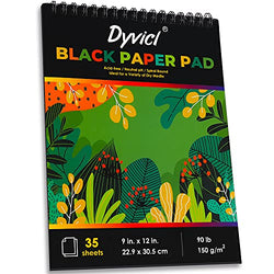 Dyvicl Black Paper Pad 9"x12" Sketch Book Set, Pack of 2, 35 Sheets Each(90 lb/150gsm), Spiral Bound Black Sketch Pad Drawing Paper for Pencil, Pastel, Gel Pen, Charcoal, Chalk, Metallic Maker
