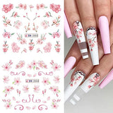 Flower Nail Stickers Cherry Blossoms Water Transfer Nail Decals Pink Floral Petals Sakura Exquisite Design Nail Art Stickers Spring Summer Nail Decorations Nail Art Accessories 12 Sheets