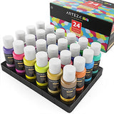 ARTEZA Kids Tempera Paint, Set of 24 Colors (24x2oz) Includes Flourescent, Glow in The Dark,