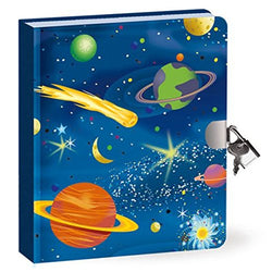 Peaceable Kingdom Deep Space Glow in the Dark 6.25" Lock and Key, Lined Page Diary for Kids